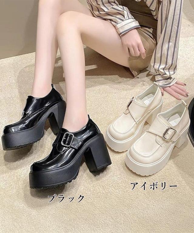 厚底ローファーレディース太ヒールパンプス 送料無料 即日発送-1