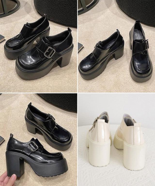 厚底ローファーレディース太ヒールパンプス 送料無料 即日発送-2