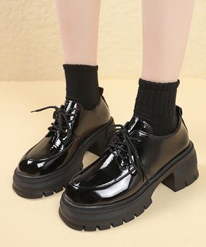 ローファー レディース 厚底 編み上げ 送料無料 即日発送-5