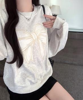 刺しゅうリボンスウェット裏微起毛トップス 送料無料 即日発送-6