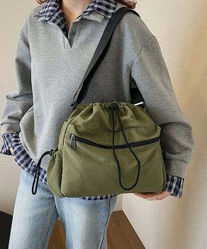 ドローストリングショルダーバッグ 大容量 送料無料 即日発送-5