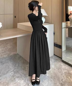 ハーフジップロングワンピース 黒 送料無料 即日発送-5