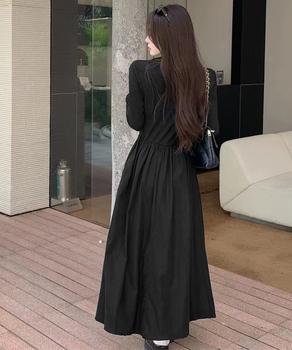 ハーフジップロングワンピース 黒 送料無料 即日発送-6