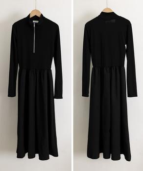 ハーフジップロングワンピース 黒 送料無料 即日発送-8