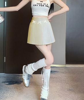 リボン付きプリーツミニスカートレディース 送料無料 即日発送-5