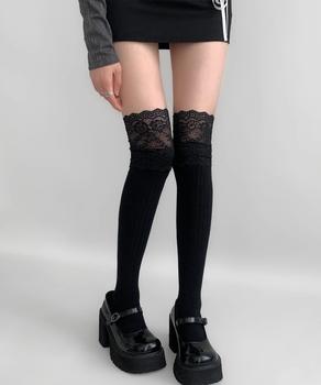 ニーハイソックス花柄レース切り替え靴下 送料無料 即日発送-2