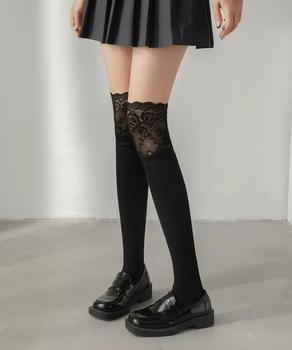 ニーハイソックス花柄レース切り替え靴下 送料無料 即日発送-3