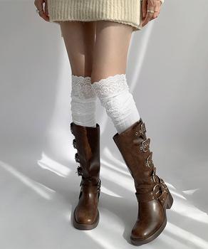 ニーハイソックス花柄レース切り替え靴下 送料無料 即日発送-7