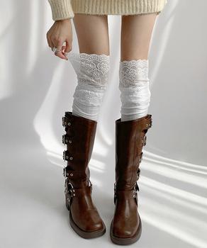 ニーハイソックス花柄レース切り替え靴下 送料無料 即日発送-8