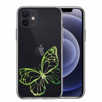 iPhone12mini ケース クリア 蝶 ちょうちょう バタフライ ゴールド 2 スマホケース 側面ソフト 背面ハード ハイブリッド  送料無料-0