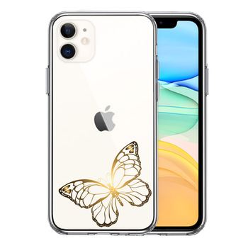 iPhone11 ケース クリア 蝶 ちょうちょう バタフライ ゴールド スマホケース 側面ソフト 背面ハード ハイブリッド  送料無料-0