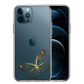 iPhone12Pro ケース クリア 蝶 ちょうちょう バタフライ ゴールド スマホケース 側面ソフト 背面ハード ハイブリッド  送料無料-0