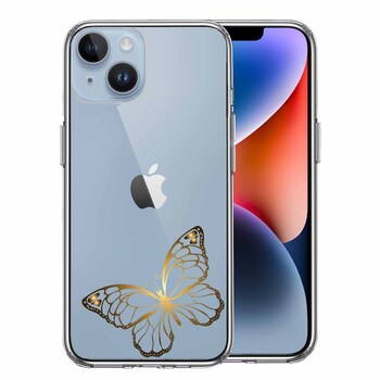 iPhone14 ケース クリア 蝶 ちょうちょう バタフライ ゴールド スマホケース 側面ソフト 背面ハード ハイブリッド  送料無料-0