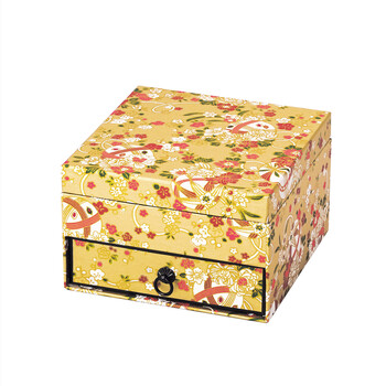 友禅 二段紙小箱 引出付 赤 金 インテリア 室内備品 日本製 送料無料-1