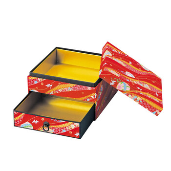 友禅 二段紙小箱 引出付 赤 金 インテリア 室内備品 日本製 送料無料-2