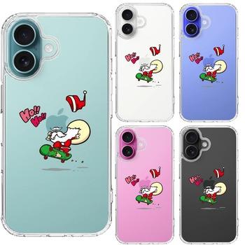 iPhone16 ケース クリア トナカイ スケートボード サンタ スマホケース 側面ソフト 背面ハード ハイブリッド 送料無料-1