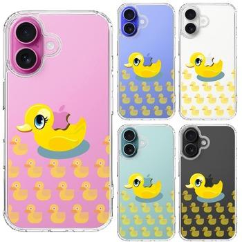 iPhone16 ケース クリア アヒルちゃん あひる イエロー スマホケース 側面ソフト 背面ハード ハイブリッド  送料無料-1