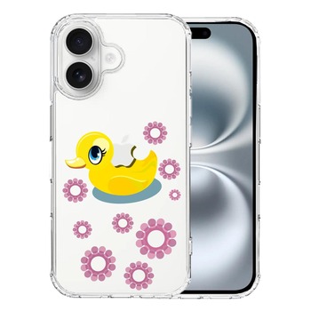 iPhone16 ケース クリア アヒルちゃん あひる ピンク スマホケース 側面ソフト 背面ハード ハイブリッド  送料無料-0