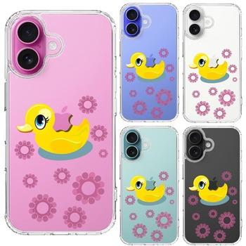 iPhone16 ケース クリア アヒルちゃん あひる ピンク スマホケース 側面ソフト 背面ハード ハイブリッド  送料無料-1