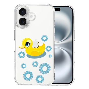 iPhone16 ケース クリア アヒルちゃん あひる ブルー スマホケース 側面ソフト 背面ハード ハイブリッド  送料無料-0