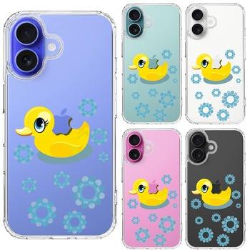 iPhone16 ケース クリア アヒルちゃん あひる ブルー スマホケース 側面ソフト 背面ハード ハイブリッド  送料無料-1