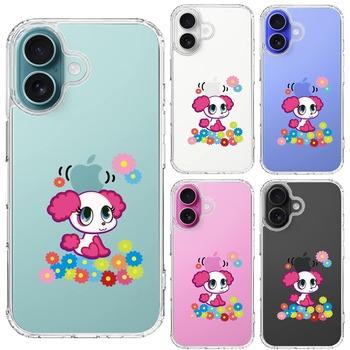 iPhone16 ケース クリア ポップ な プードル ぷうちゃん 花 スマホケース 側面ソフト 背面ハード ハイブリッド  送料無料-1