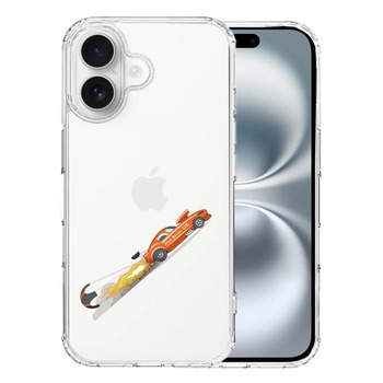 iPhone16 ケース クリア レーシングカー 車 オレンジ スマホケース 側面ソフト 背面ハード ハイブリッド  送料無料-0