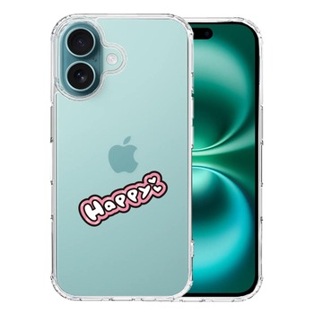 iPhone16 ケース クリア happy 幸せ ハッピー スマホケース 側面ソフト 背面ハード ハイブリッド  送料無料-0