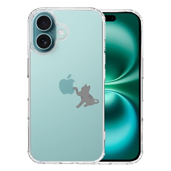 iPhone16 ケース クリア にゃんこ ねこ 猫 どら猫 リンゴきになる スマホケース 側面ソフト 背面ハード ハイブリッド  送料無料-0