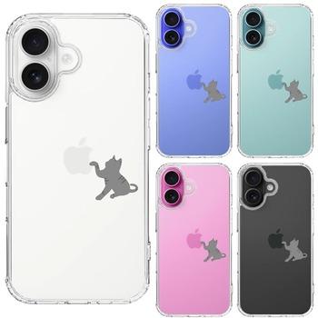 iPhone16 ケース クリア にゃんこ ねこ 猫 どら猫 リンゴきになる スマホケース 側面ソフト 背面ハード ハイブリッド  送料無料-1