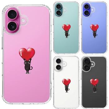 iPhone16 ケース クリア 猫 ネコ にゃんこ ハート 黒猫 スマホケース 側面ソフト 背面ハード ハイブリッド  送料無料-1