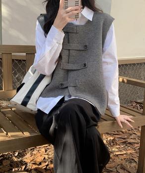 ニットベスト前開きノースリーブトップス冬 送料無料 即日発送-2