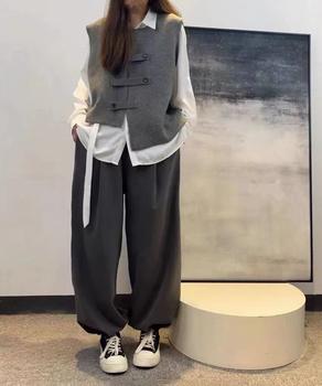 ニットベスト前開きノースリーブトップス冬 送料無料 即日発送-3