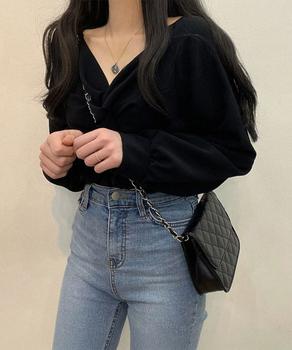 フロントねじり シャツブラウス Vネック 送料無料 即日発送-2