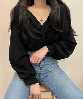 フロントねじり シャツブラウス Vネック 送料無料 即日発送-3