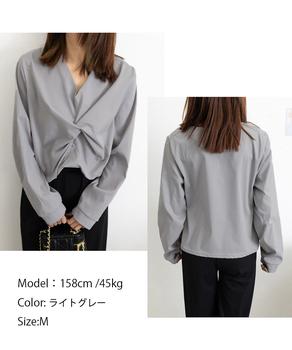 フロントねじり シャツブラウス Vネック 送料無料 即日発送-7