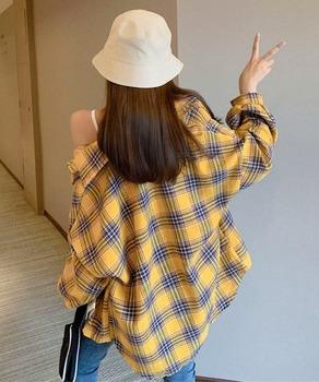 オーバーサイズ チェックシャツレディース 送料無料 即日発送-4