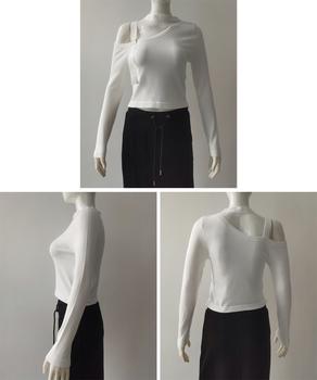 チョーカー風 無地 薄手 肩出しトップス 送料無料 即日発送-7