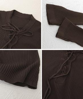 Vネックレースアップ 薄手長袖 トップス 送料無料 即日発送-9