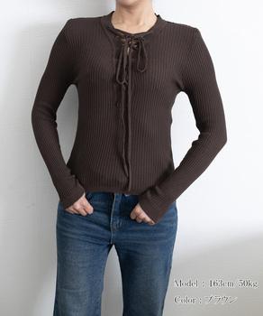 Vネックレースアップ 薄手長袖 トップス 送料無料 即日発送-6