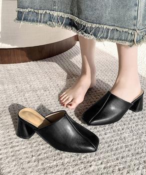 ミュールパンプス 太ヒール靴スクエアトゥ 送料無料 即日発送-2