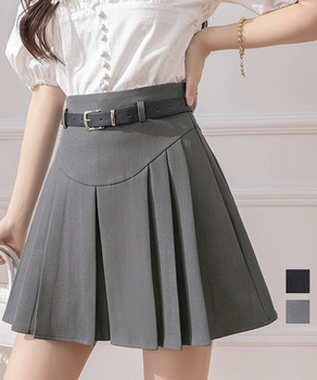 プリーツスカート ミニ丈 ベルト付き 送料無料 即日発送-0