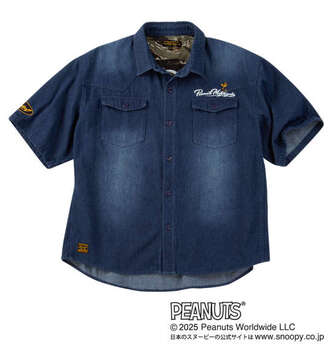 大きいサイズ FLAGSTAFF×PEANUTS スヌーピーコラボ半袖デニムシャツ 3L 4L 5L 6L 8L MC752061-00813 ラッピング可 送料無料 即日発送-1