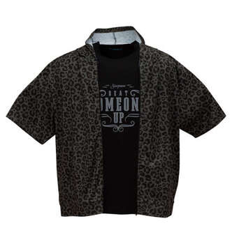 大きいサイズ COLLINS メッシュヒョウ柄半袖フルジップパーカー+半袖Tシャツ 3L 4L 5L 6L 8L MC852312-00827 ラッピング可 送料無料 即日発送-0