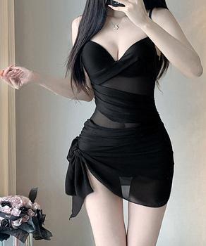 盛れるワンピース水着パレオ付き２点セット 送料無料 即日発送-1