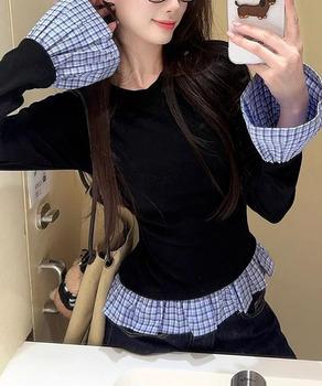 フェイク レイヤード 袖フリル トップス 送料無料 即日発送-2