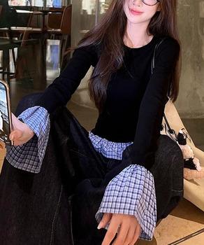 フェイク レイヤード 袖フリル トップス 送料無料 即日発送-3