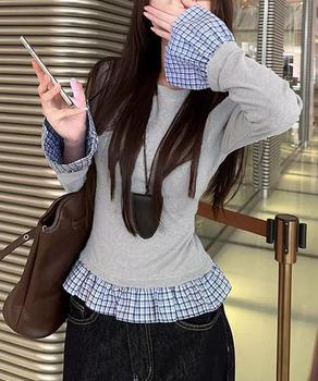 フェイク レイヤード 袖フリル トップス 送料無料 即日発送-5