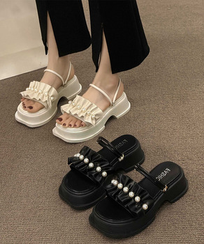 フリルサンダル厚底パールサンダル2way 送料無料 即日発送-0