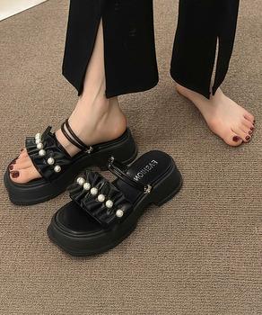 フリルサンダル厚底パールサンダル2way 送料無料 即日発送-3